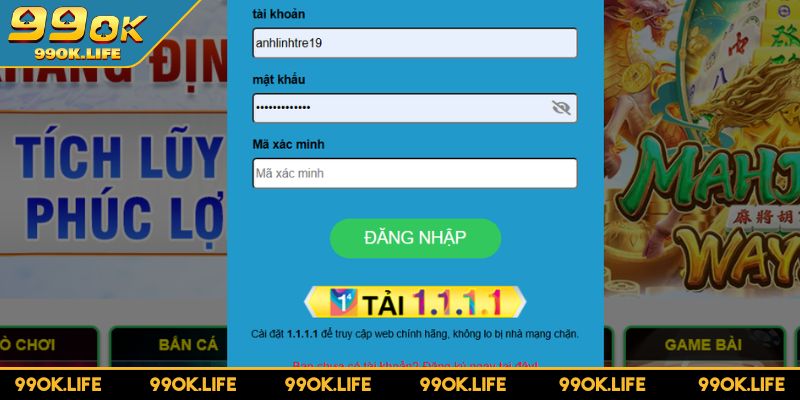 Hoàn tất quá trình đăng nhập 99OK