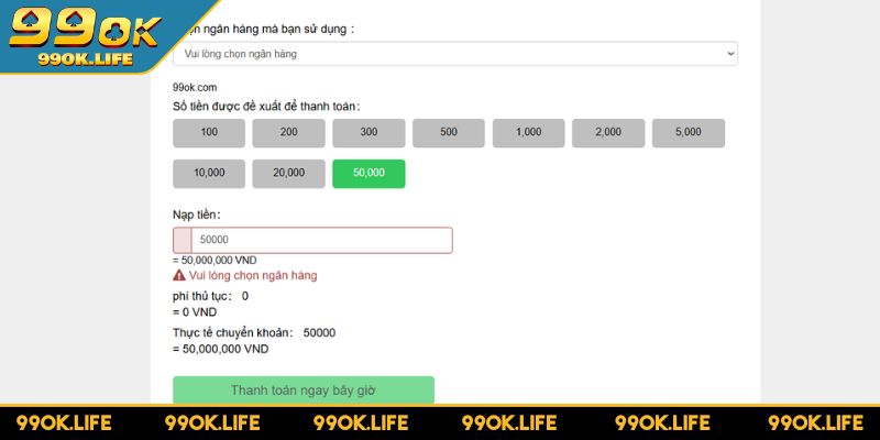 Những điều cần lưu ý khi nạp tiền tại nhà cái 99OK
